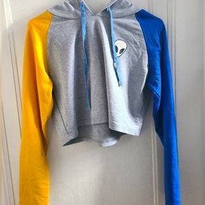Shein Alien Bicolored Cropped Longsleeve Hooded Top